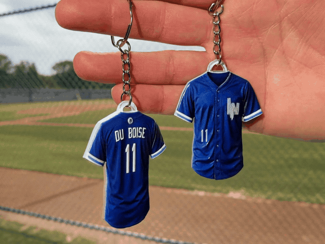 Personalized 3D raised jersey keychain with custom acrylic jersey artwork preview